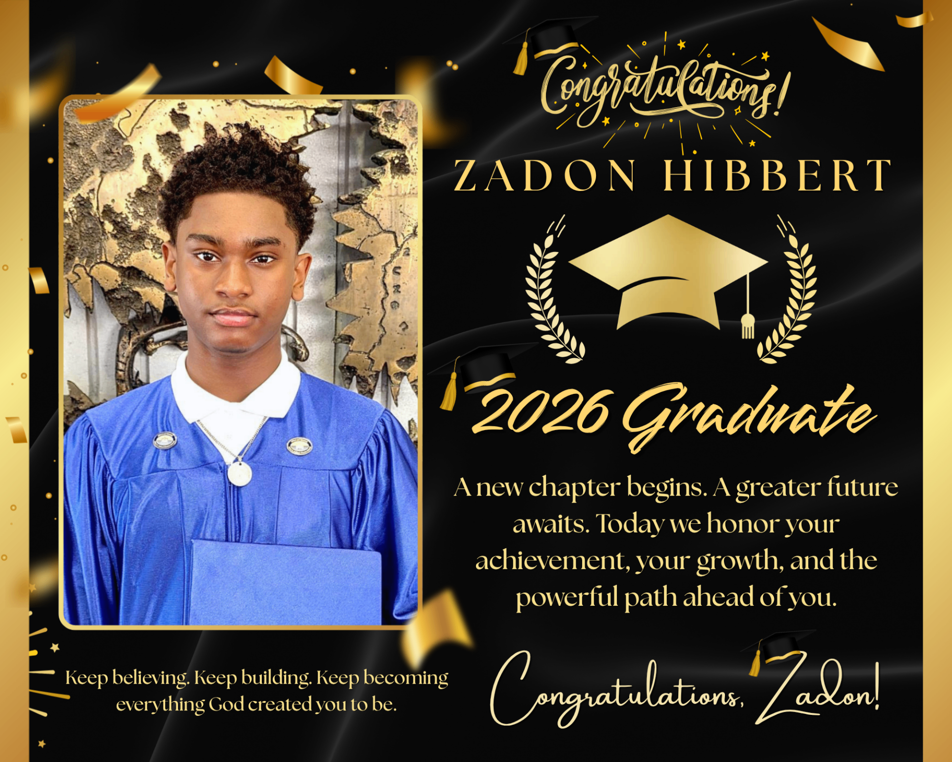 Zadon Hibbert — 2026 Graduate commemorative poster